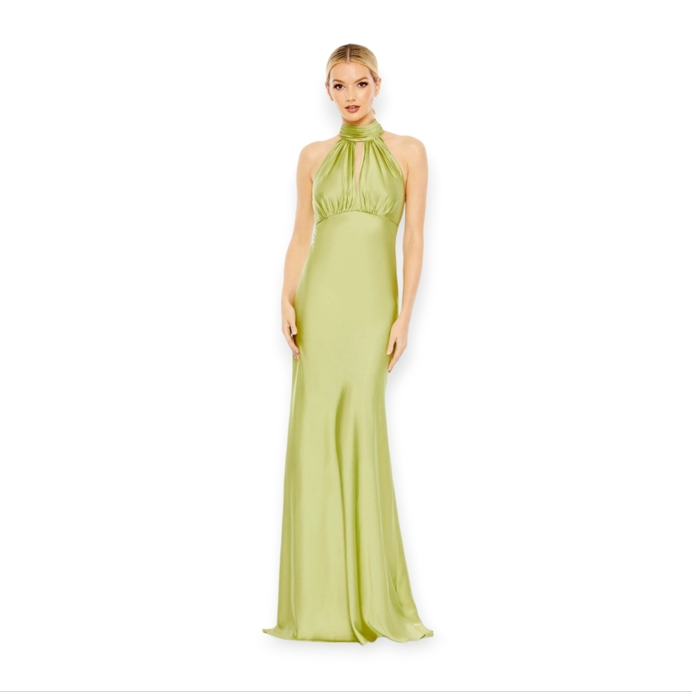 Mac Duggal 49520 High Neck Keyhole Halter Empire Waist Dress Satin Size 16 $358